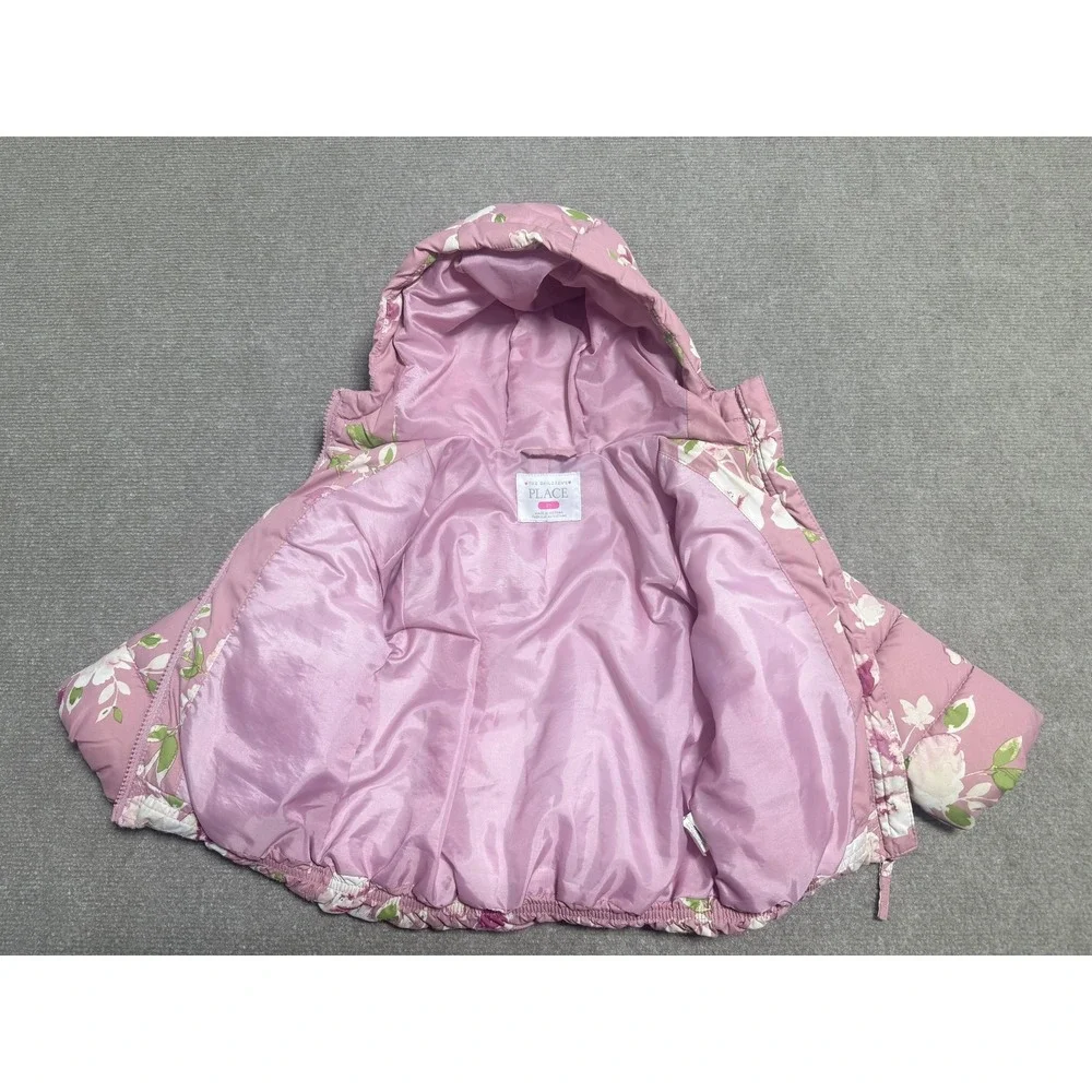 The Childrens Place Jacket Girls 2T Pink‎ Floral Hooded Puffer Coat Winter
